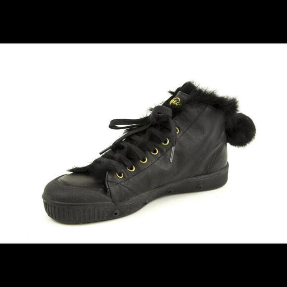 NEW SPRING COURT WOMENS B2 RABBIT W NOIR BLACK LEATHER & FUR LINING HIGH TOPS - Picture 3 of 5